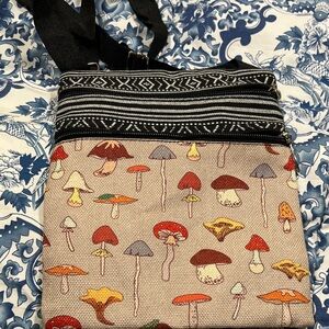 Mushroom Pattern Crossbody Bag - Black and Tan